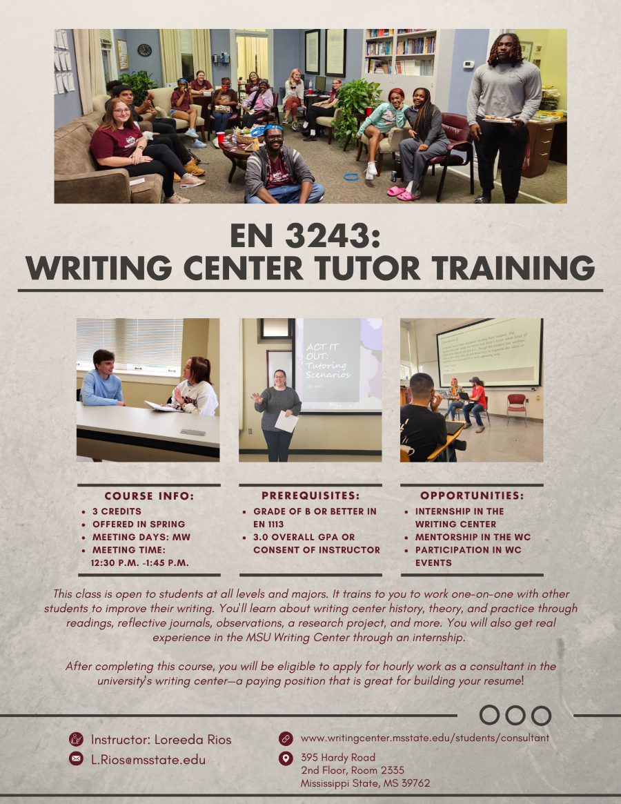 EN 3243 Writing Center Tutor Training, Spring 2025