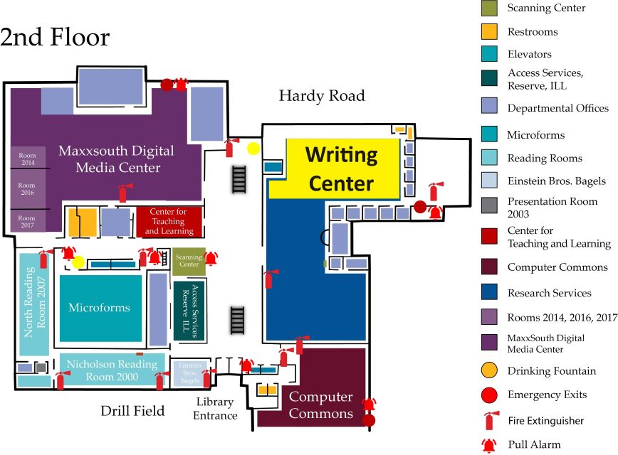 New Writing Center Location mapped on Mitchell Memorial 2nd Floor